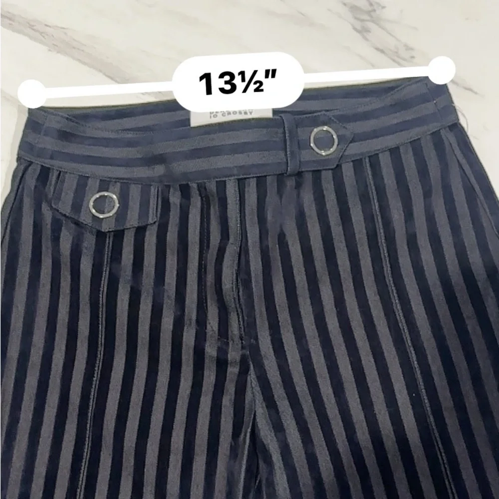 D e r e k L a m - Navy Velvet & Cotton Striped Crop Flare Trousers Sz 2 - Picture 4 of 7